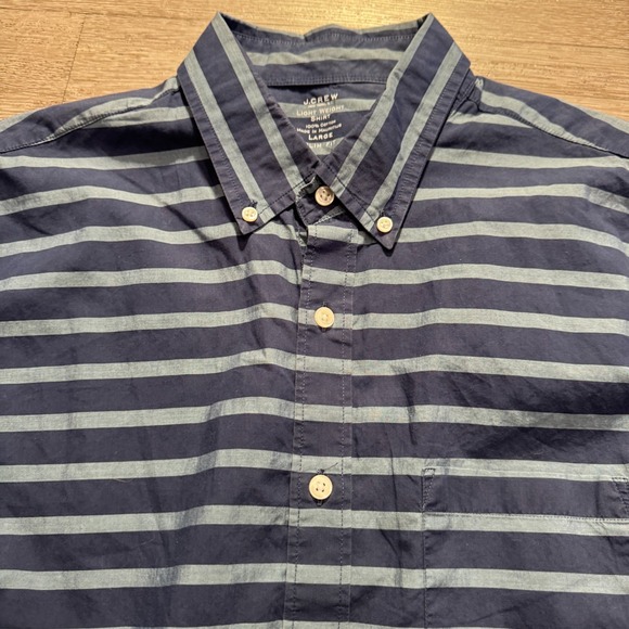 J Crew Shirt Mens Large Blue Stripe Light Weight 100% Cotton Preppy Slim Fit - Picture 3 of 8